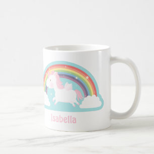 De Café Taza Unicornio Volador Lindo y Niñas Arcoíris