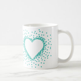 De Café Taza verde azulada del corazón del confeti