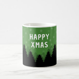 De Café Taza verde feliz Navidad con bosque, árboles y nie