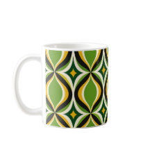 Taza Verde Vibrante con Ondas Doradas Retro