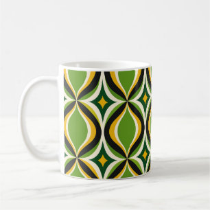 De Café Taza Verde Vibrante con Ondas Doradas Retro