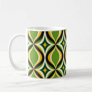 De Café Taza Verde Vibrante con Ondas Doradas Retro