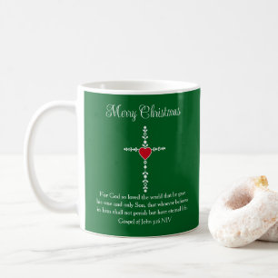 De Café Taza Verde y Blanca Feliz Navidad Cruz Versículo d