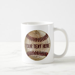 De Café Taza vieja sucia del béisbol con SU TEXTO
