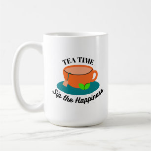 De Café té tiempo lindo naranja taza y hojas verdes