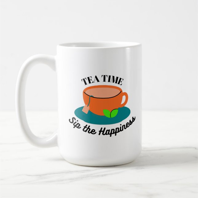 De Café té tiempo lindo naranja taza y hojas verdes (Izquierda)