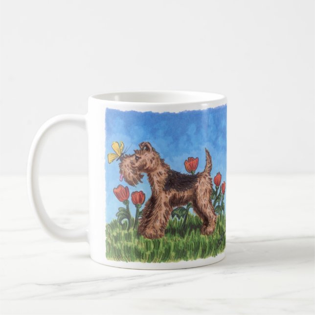 De Café Terrier galés con las amapolas 11oz. taza (Izquierda)