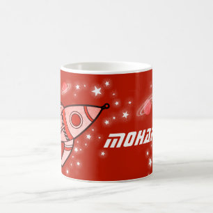 De Café tu nombre (8 letras) taza espacial para niños rojo
