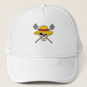 De Camionero Calavera con Gorra como granjero con torta