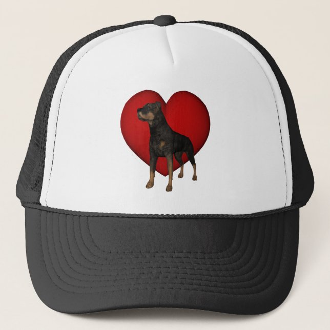 De Camionero Gorra del Corazón Rojo del perro Rottweiler (Anverso)