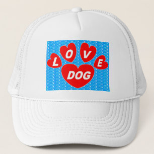 De Camionero Gorra Love Dog Hearts Red on Bright Blue