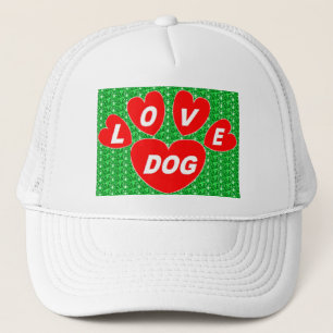De Camionero Gorra Love Dog Hearts Red on Green