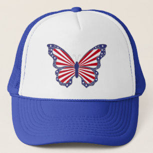 De Camionero Gorra Patriótico Rojo Blanco Y Azul Mariposa