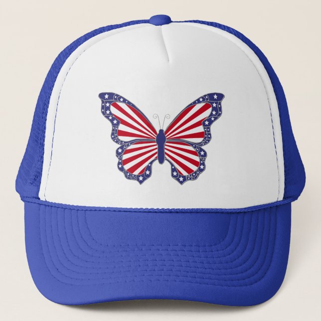 De Camionero Gorra Patriótico Rojo Blanco Y Azul Mariposa (Anverso)