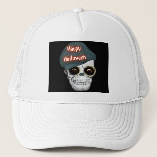 De Camionero Gorra Skeleton Head Happy Halloween (Anverso)