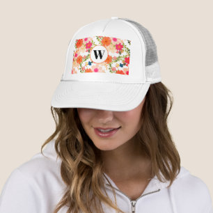 De Camionero Gorra Trucker con Monograma Floral Naranja