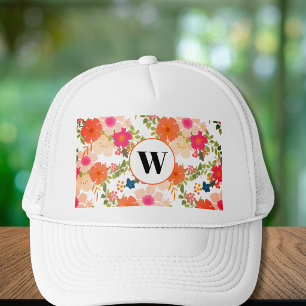 De Camionero Gorra Trucker con Monograma Floral Naranja