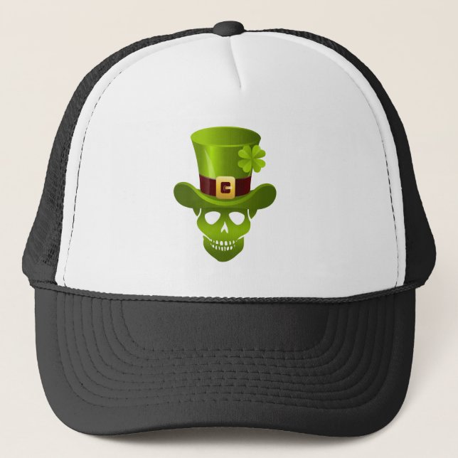 De Camionero Green 4 Leaf Shamrock Skull Y Green Gorra (Anverso)