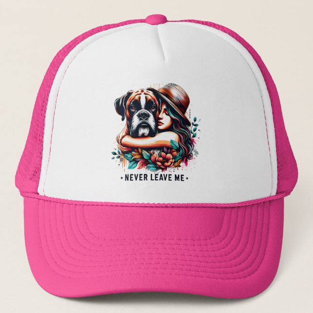 De Camionero Mujer abrazando Bulldog en Gorra (Anverso)