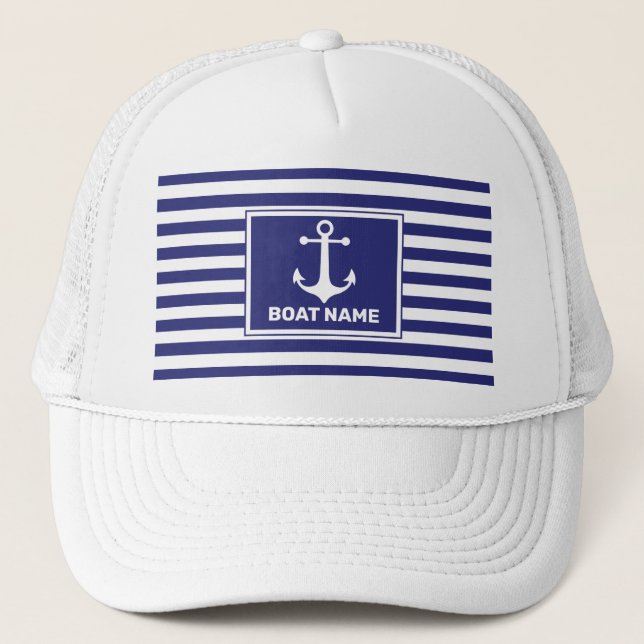 De Camionero Nautical Anchor Design Navy Gorra con rayas azules (Anverso)