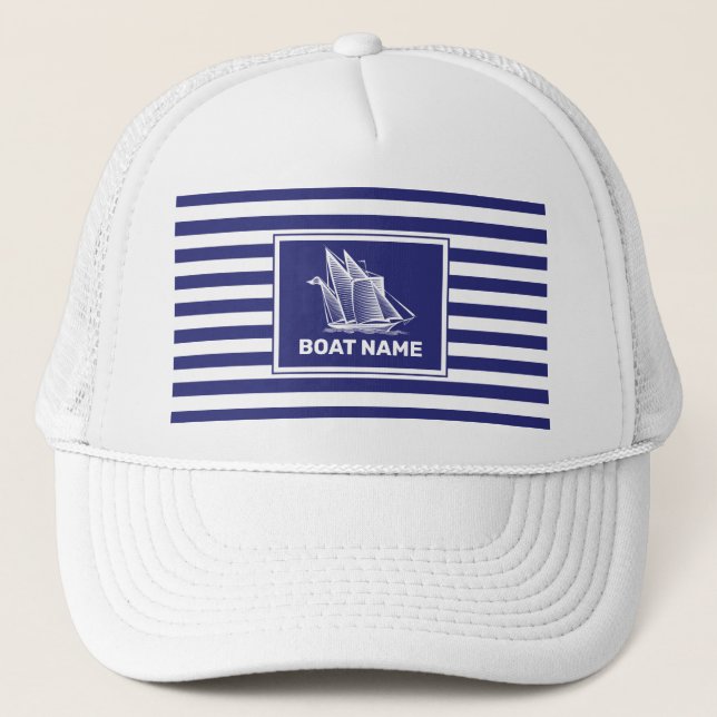 De Camionero Nautical Boat Design Navy Gorra con rayas azules (Anverso)