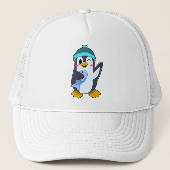 De Camionero Pingüino con pescado y Gorra (Anverso)