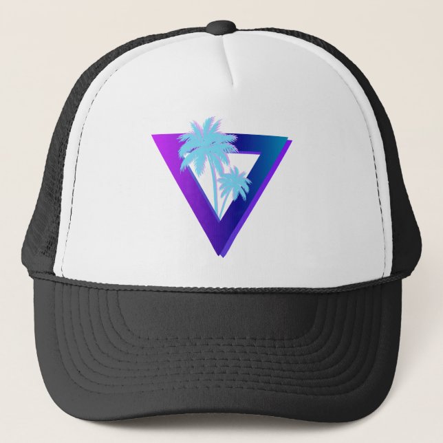 DE CAMIONERO RETROWAVE SINTHWAVE PALM TREES TRIÁNGULO GORRA (Anverso)