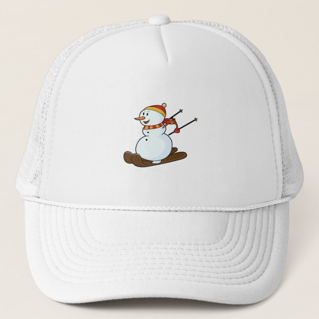 De Camionero Snowman como esquiador con esquís y gorra (Anverso)