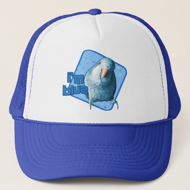 De Camionero Soy gorra azul del Parakeet del Quaker (Anverso)