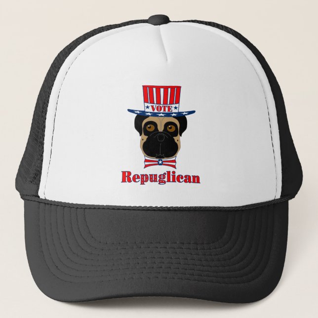 De Camionero Vote rePUGlican Funny Pug en el Gorra azul blanco  (Anverso)
