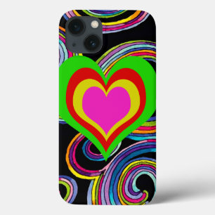 Para iPhone 13 Corazones retro ~ iPad Plástico 2/3/4 Funda