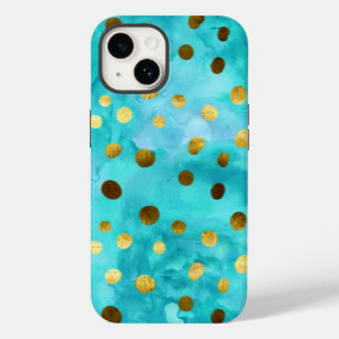 Para iPhone 14 De Case-Mate El Polka Dots Faux Gold Y El Funda Turquesa Acuare