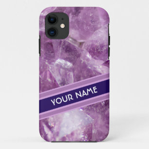 Para iPhone 11 Elegante funda amethyst violeta a rayas con nombre