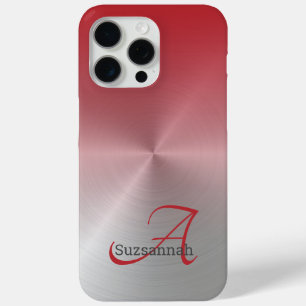 Para iPhone 15 Pro Max Elegante Monograma Nombre Red Ombre Faux Funda Met