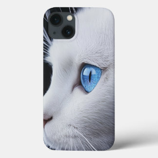 Para iPhone 13 Encantador gato blanco con ojos azules - Funda par