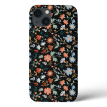 Flores modernas dejan a Naranja negro azul Funda G