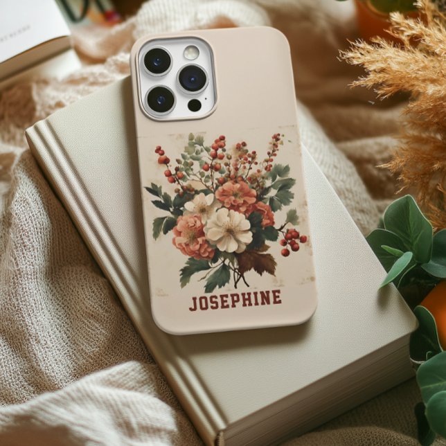 De Case-Mate Para iPhone Flores Retro Personalizadas Hawthorn Funda Resiste (birthday gift for women, christmas gift for her, graduation gift for women, gift for mom, grandma)