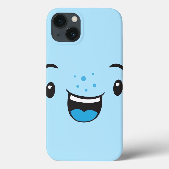 De Case-Mate Para iPhone Funda Cara Kawaii Sonriente Azul (Reverso)