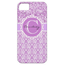 Funda con brillo púrpura y damasco con nombre e in