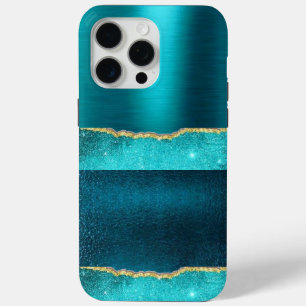 Para iPhone 15 Pro Max Funda con diseño dorado y turquesa brillante