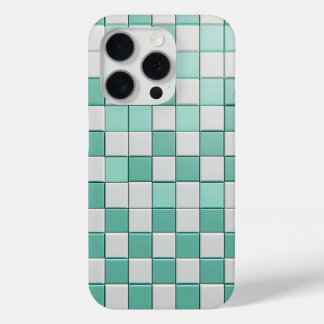Para iPhone 15 Pro Funda cuadriculada minimalista verde menta y blanc