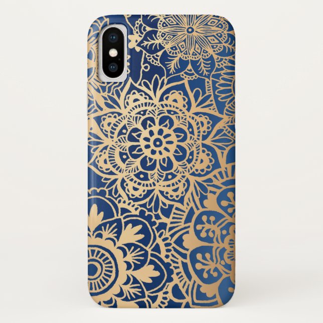 De Case-Mate Para iPhone Funda del patrón manala azul y dorado (Reverso)