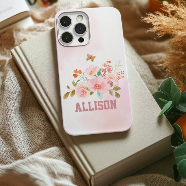 De Case-Mate Para iPhone Funda dura personalizada con flores rosadas, regal (bridesmaid gift, gift for mom, gift for women, graduation gift for her, birthday for women, mom gift)