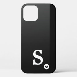 Para iPhone 12 Funda elegante moderna simple corazón negro monogr