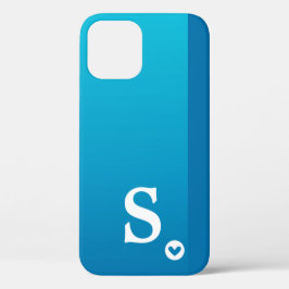 Para iPhone 12 Funda Monograma Chica Corazón Azul Simple Moderno 