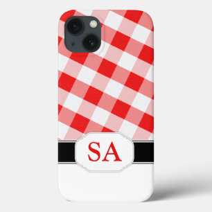 Funda Monograma Rojo Gingham Mate iPad 2/3/4 Funda