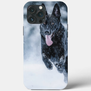 Para iPhone 13 Pro Max Funda Nórdica Pastor Alemán Negro en nieve