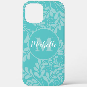 Funda Turquesa Floreciente con nombre y inicial