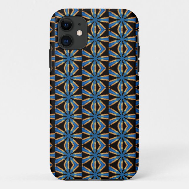 De Case-Mate Para iPhone geométrico azul sobre funda negro (Reverso)
