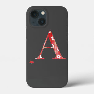 Para iPhone 13 Mini letra con motivos florales A (rojo y puntos) Funda